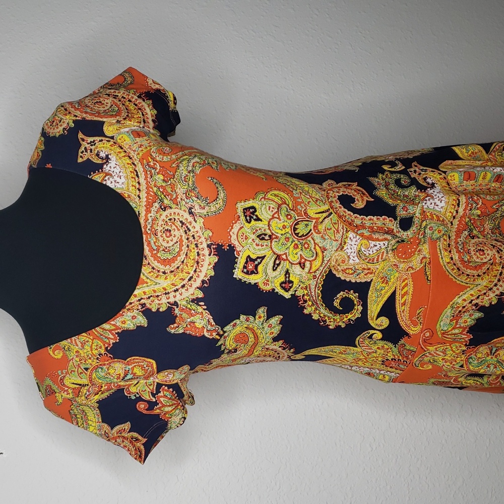 Lauren Ralph Lauren Fit and Flare Paisley JerseyKnit Midi Dress Size S Petite - Picture 2 of 15